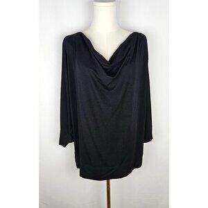 Eileen Fisher Black Dolman Sleeve Top Large Draped Knit Quiet Luxury
